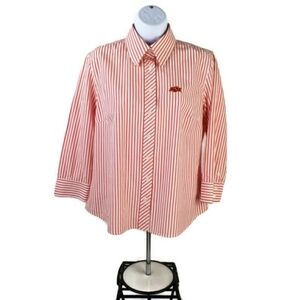 Colony Sportswear Orange Stripe Button Up 3/4 Sleeve OSU Patch Shirt Womens L